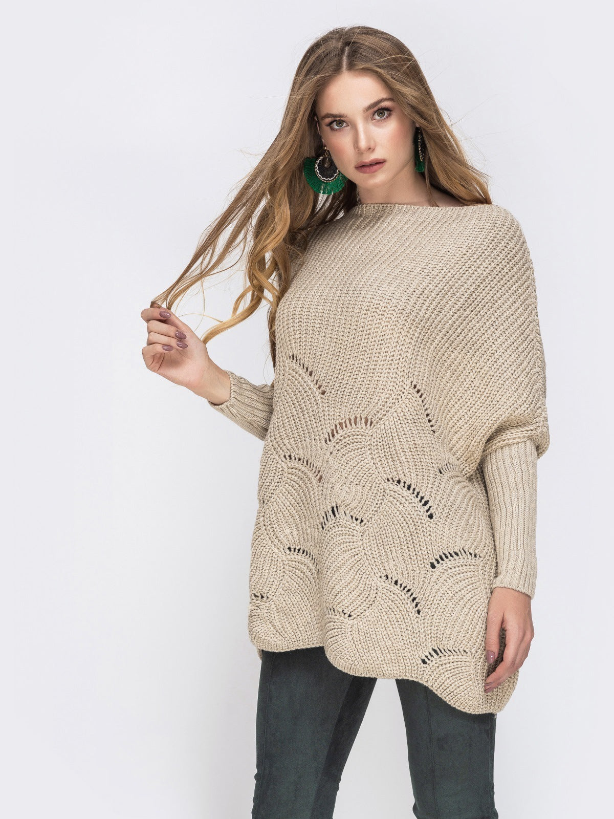 Damen Strickpullover mit luftigem Häkelmuster Sovae