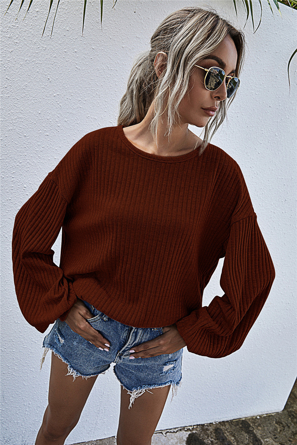Damen lässiger Pullover mit voluminösen Ärmeln und strukturiertem Design Sovae