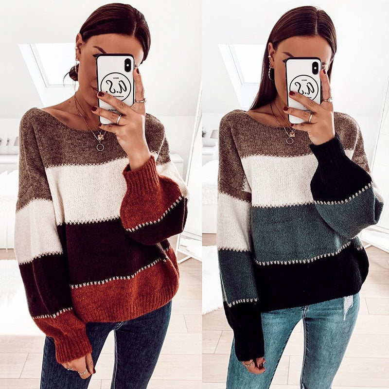 Damen modischer Pullover mit auffälligem Streifenmuster und lässigem Schnitt Sovae