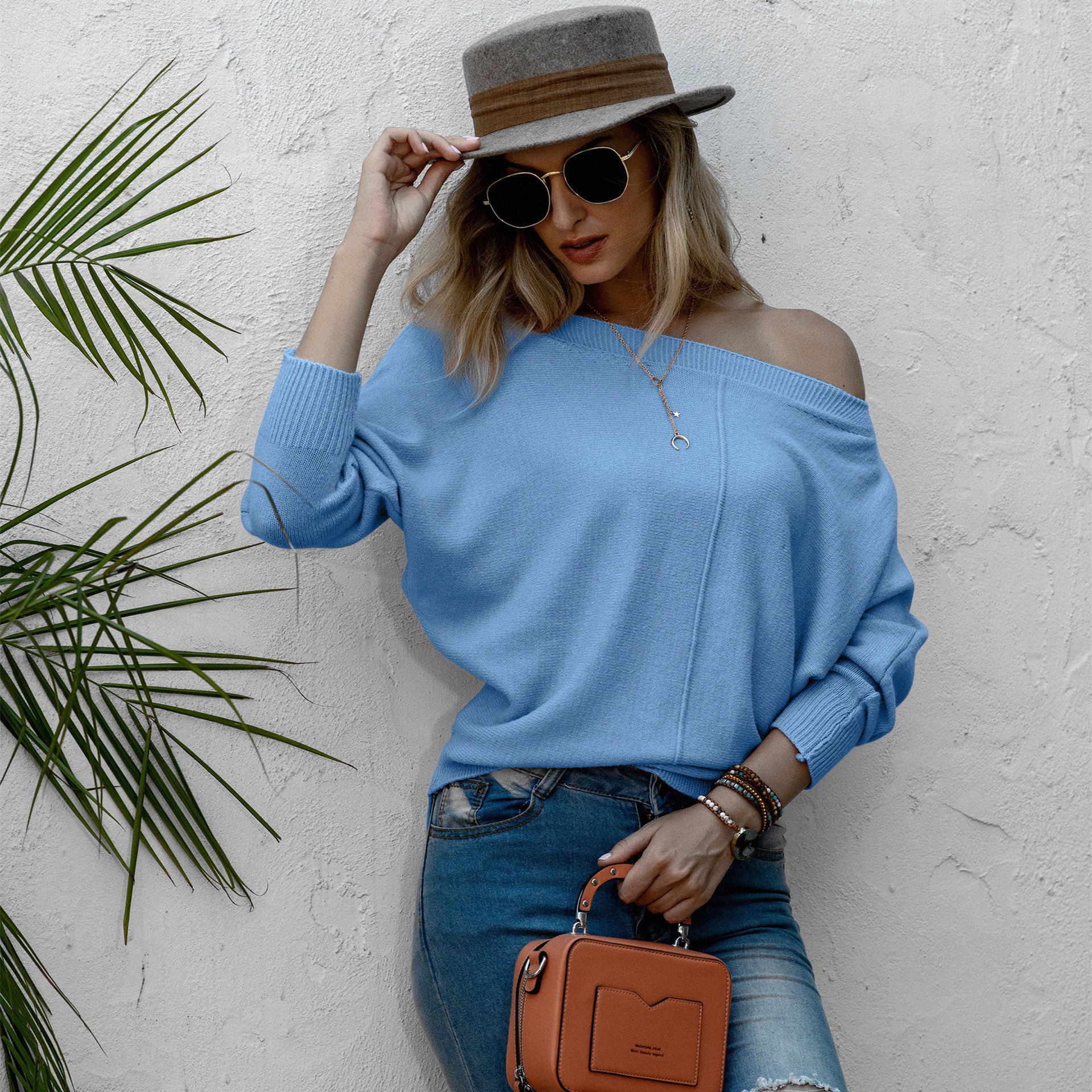 Damen lässiger Strickpullover mit weit geschnittenen Ärmeln und eleganter Maschenstruktur Sovae