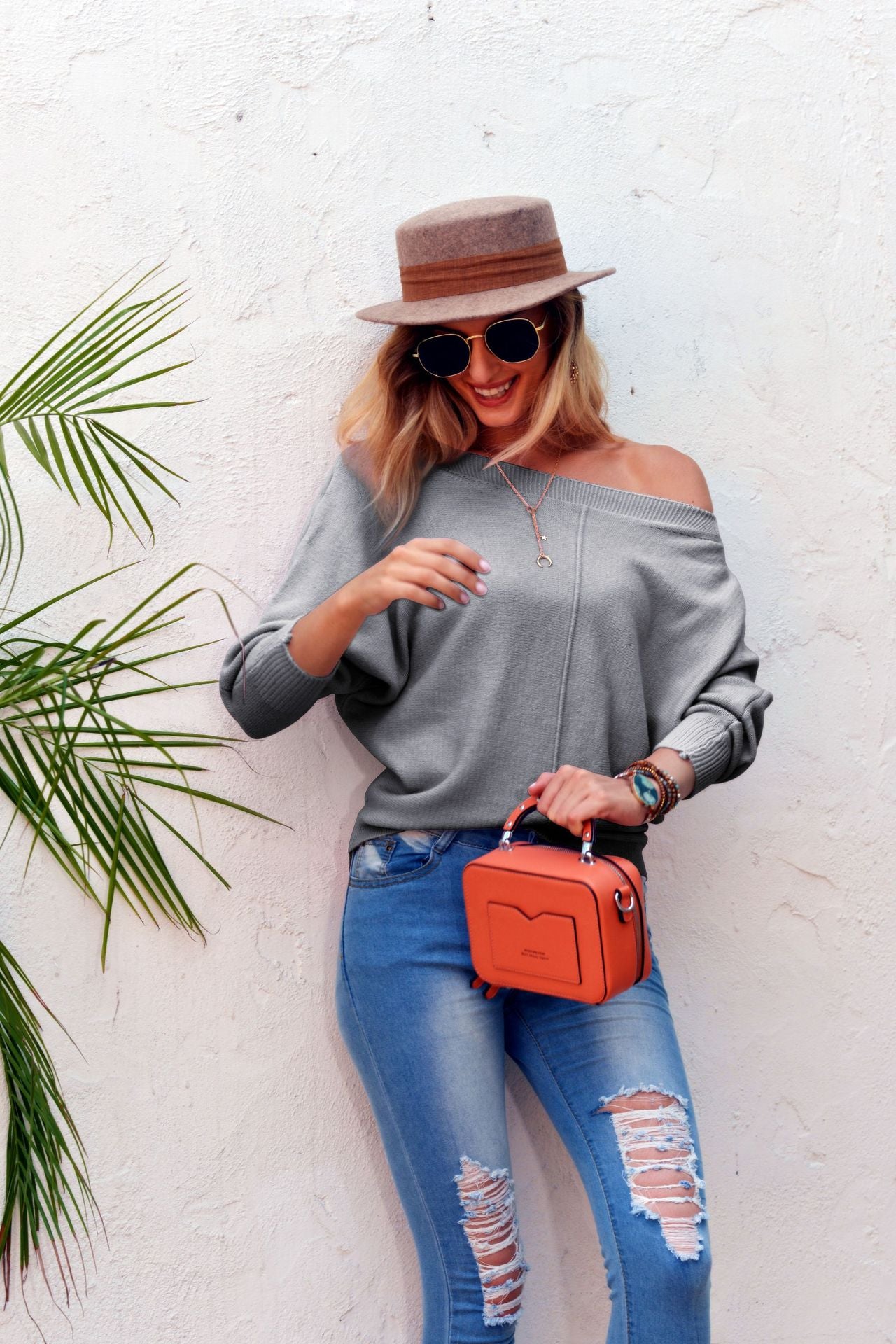Damen lässiger Strickpullover mit weit geschnittenen Ärmeln und eleganter Maschenstruktur Sovae
