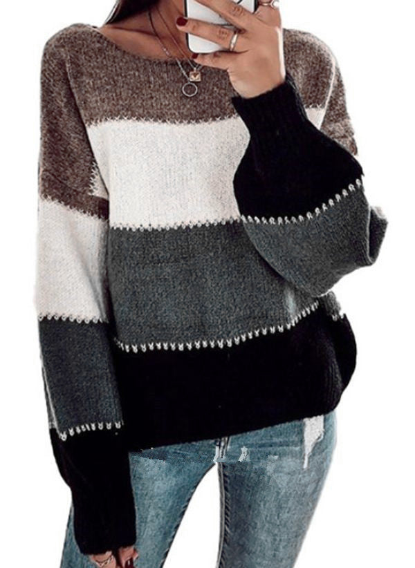 Damen modischer Pullover mit auffälligem Streifenmuster und lässigem Schnitt Sovae