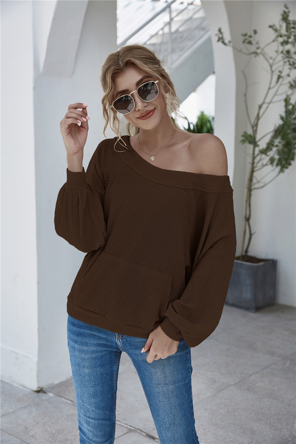 Damen lässiger Pullover mit oversized Schnitt und Taschen Sovae