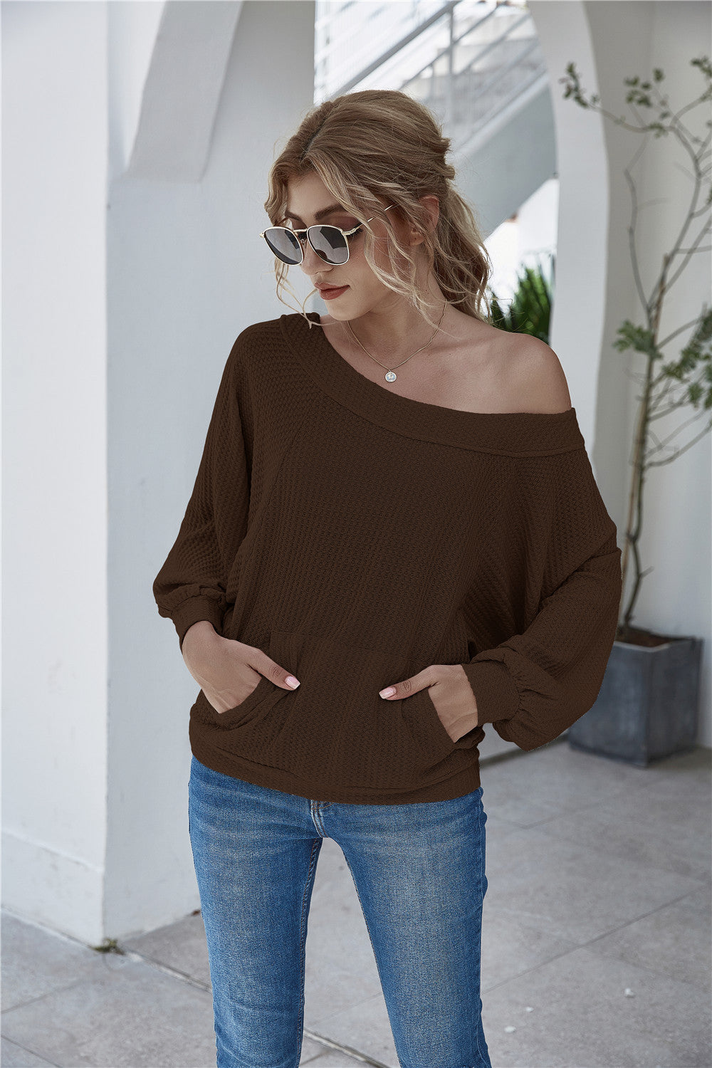 Damen lässiger Pullover mit oversized Schnitt und Taschen Sovae