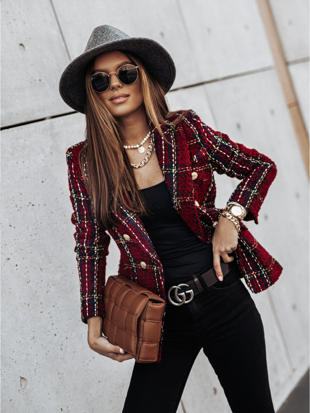 Damen Tweed Blazer mit strukturiertem Design Sovae