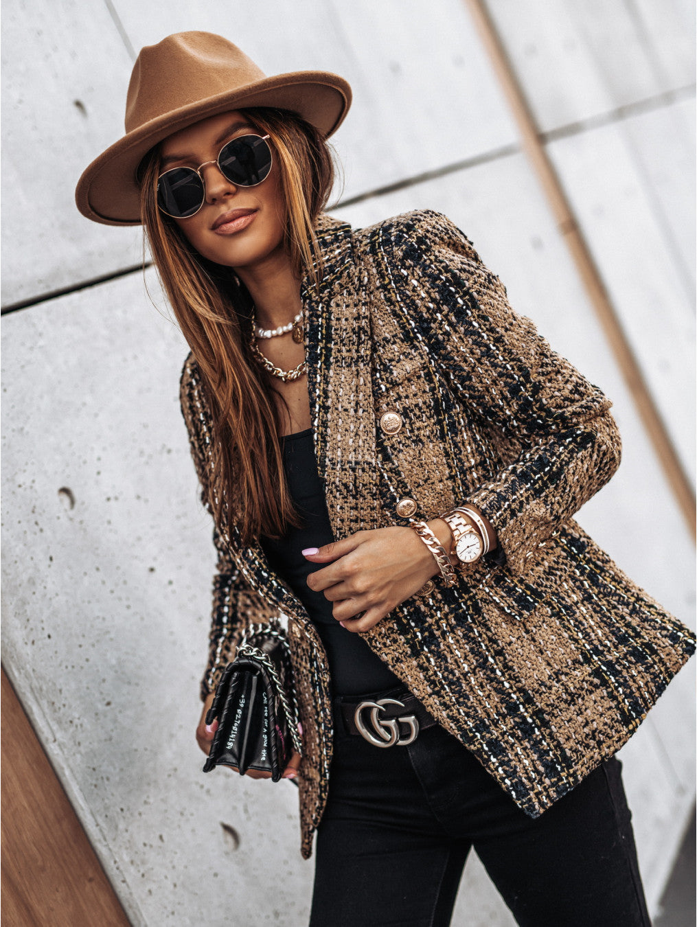 Damen Tweed Blazer mit strukturiertem Design Sovae