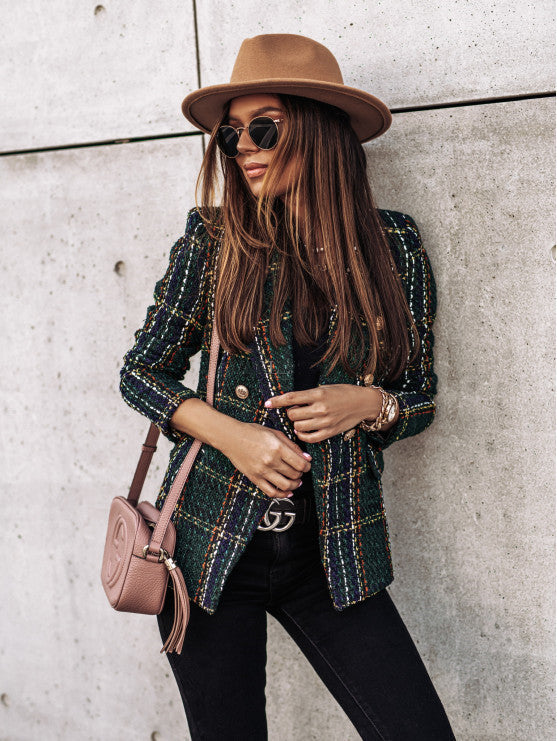 Damen Tweed Blazer mit strukturiertem Design Sovae