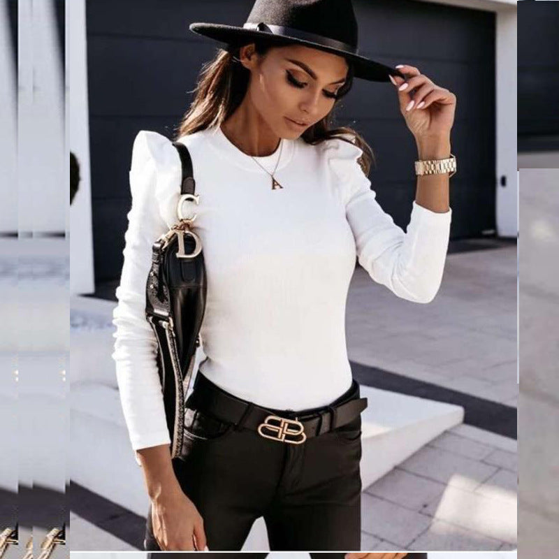 Damen Figurbetontes Langarmshirt mit Rüschendetails Sovae