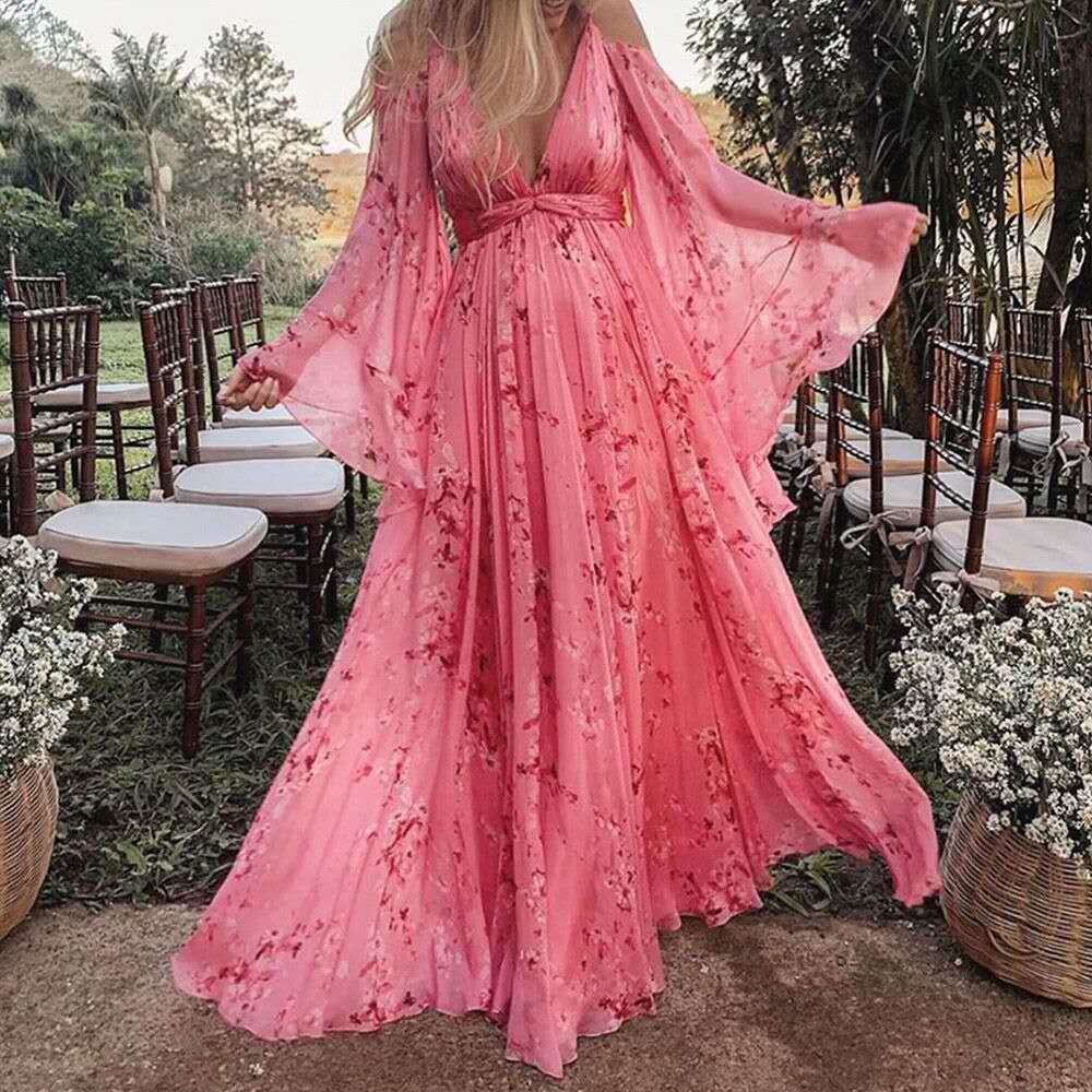 Damen romantisches Maxikleid mit schwingenden Ärmeln Sovae