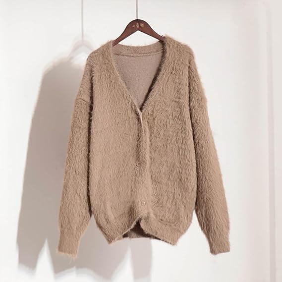 Damen kuschelige Strickjacke mit weichem Mohair-Mix und eleganter Knopfleiste Sovae