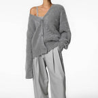 Damen kuschelige Strickjacke mit weichem Mohair-Mix und eleganter Knopfleiste