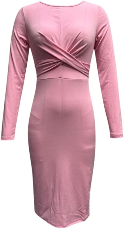 Damen Elegantes Wickelkleid mit langem Arm und fließendem Schnitt Sovae