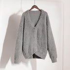 Damen kuschelige Strickjacke mit weichem Mohair-Mix und eleganter Knopfleiste