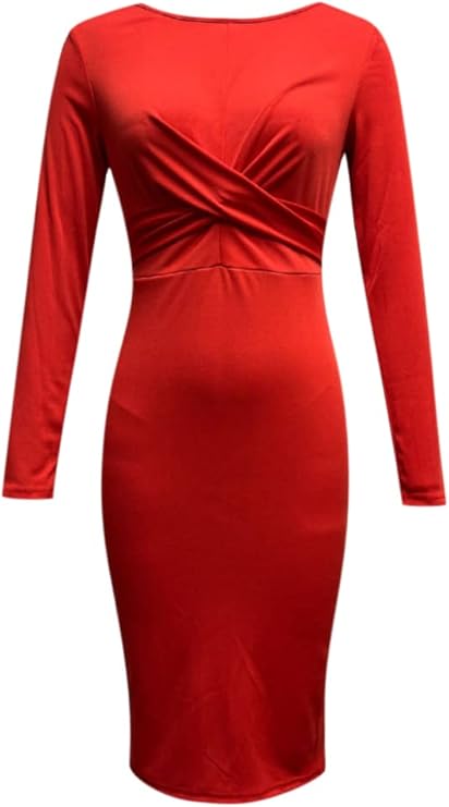 Damen Elegantes Wickelkleid mit langem Arm und fließendem Schnitt Sovae