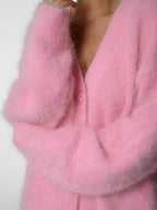 Damen kuschelige Strickjacke mit weichem Mohair-Mix und eleganter Knopfleiste