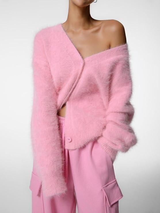 Damen kuschelige Strickjacke mit weichem Mohair-Mix und eleganter Knopfleiste Sovae