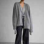 Damen kuschelige Strickjacke mit weichem Mohair-Mix und eleganter Knopfleiste