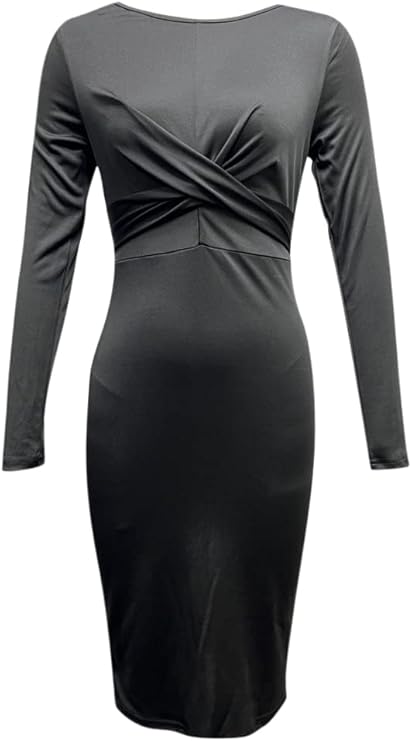 Damen Elegantes Wickelkleid mit langem Arm und fließendem Schnitt Sovae