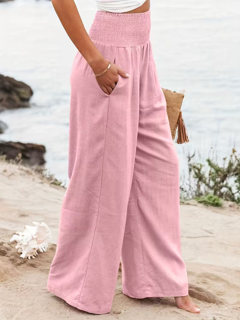 Damen Weit geschnittene Sommerhose mit elastischem Bund und luftiger Passform Sovae