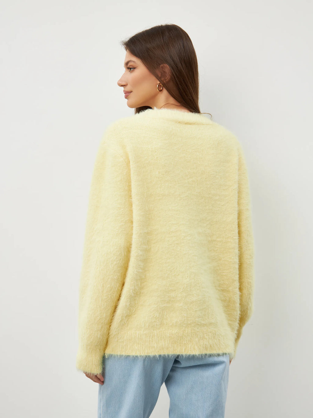 Damen kuschelige Strickjacke mit weichem Mohair-Mix und eleganter Knopfleiste Sovae