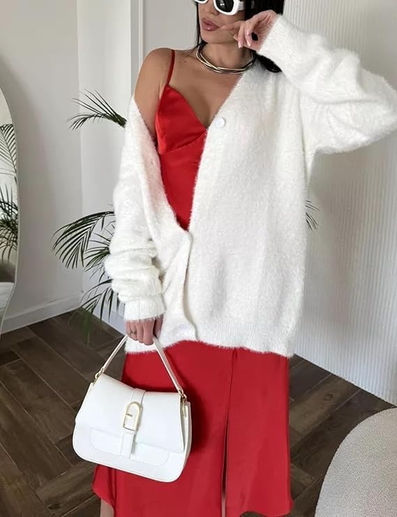 Damen kuschelige Strickjacke mit weichem Mohair-Mix und eleganter Knopfleiste Sovae