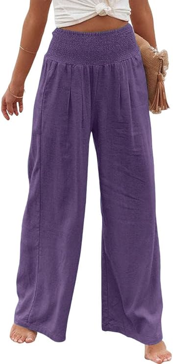 Damen Weit geschnittene Sommerhose mit elastischem Bund und luftiger Passform Sovae