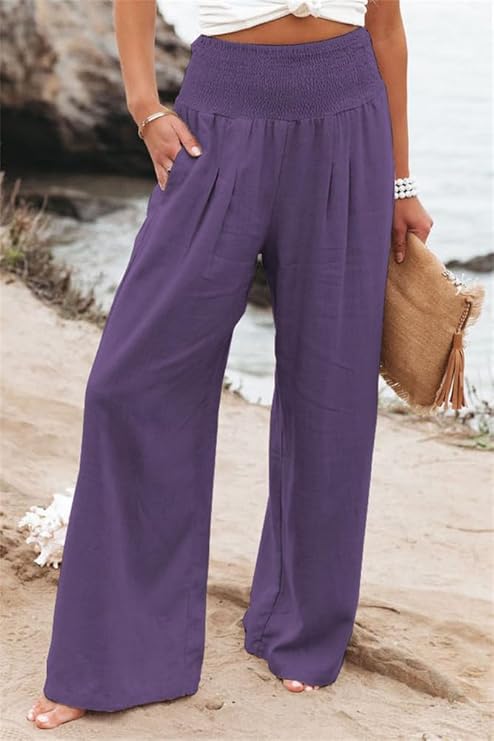 Damen Weit geschnittene Sommerhose mit elastischem Bund und luftiger Passform Sovae