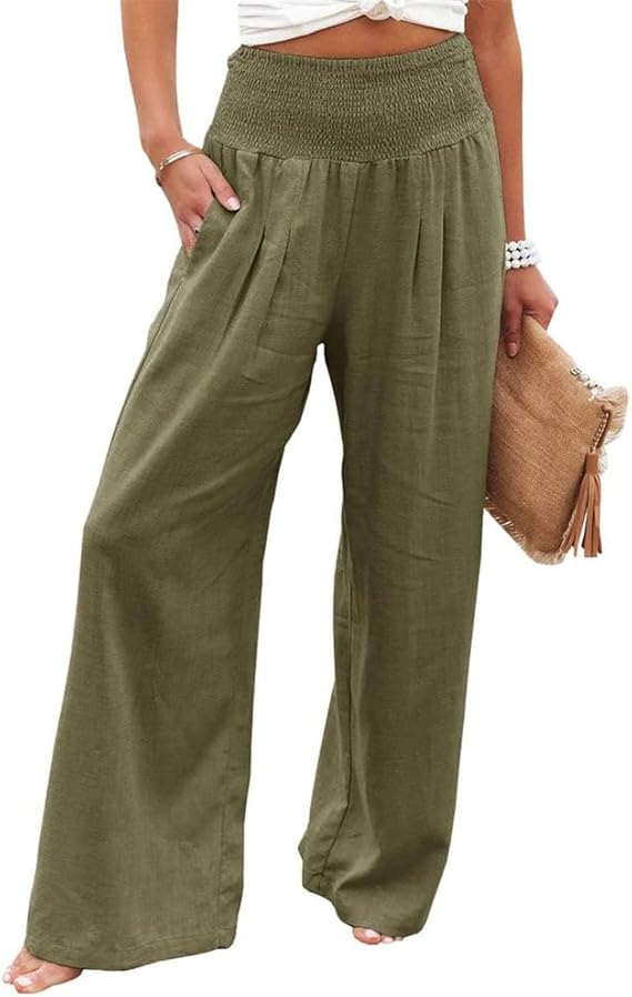 Damen Weit geschnittene Sommerhose mit elastischem Bund und luftiger Passform Sovae
