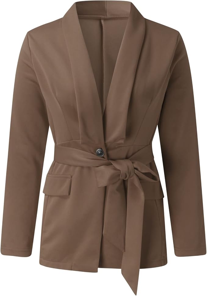Damen Modische Blazerjacke mit praktischem Gürtel und tiefen Taschen Sovae
