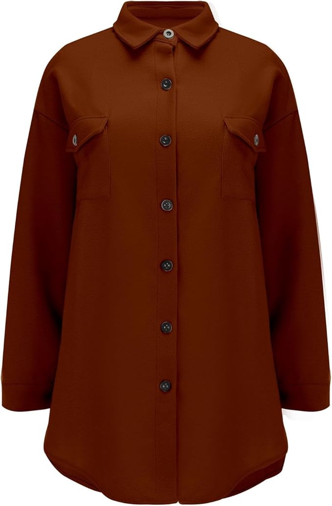 Damen gemütliche Oversize-Hemdjacke mit praktischen Taschen Sovae