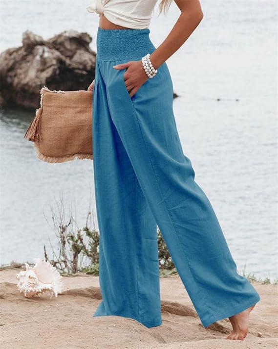 Damen Weit geschnittene Sommerhose mit elastischem Bund und luftiger Passform Sovae