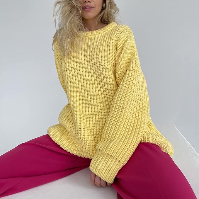 Damen lässiger Strickpullover mit strukturierter Mascheninterpretation und weitem Schnitt Sovae