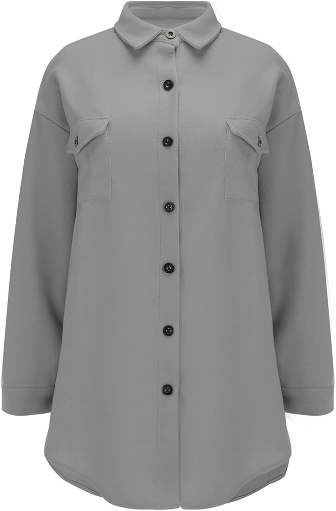 Damen gemütliche Oversize-Hemdjacke mit praktischen Taschen Sovae
