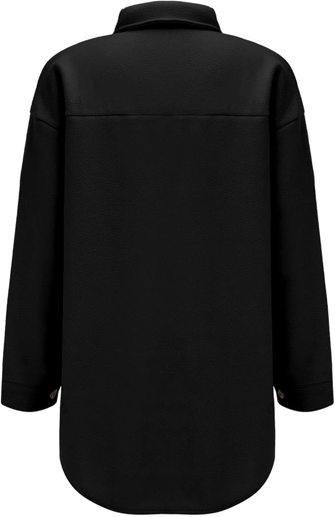 Damen gemütliche Oversize-Hemdjacke mit praktischen Taschen Sovae