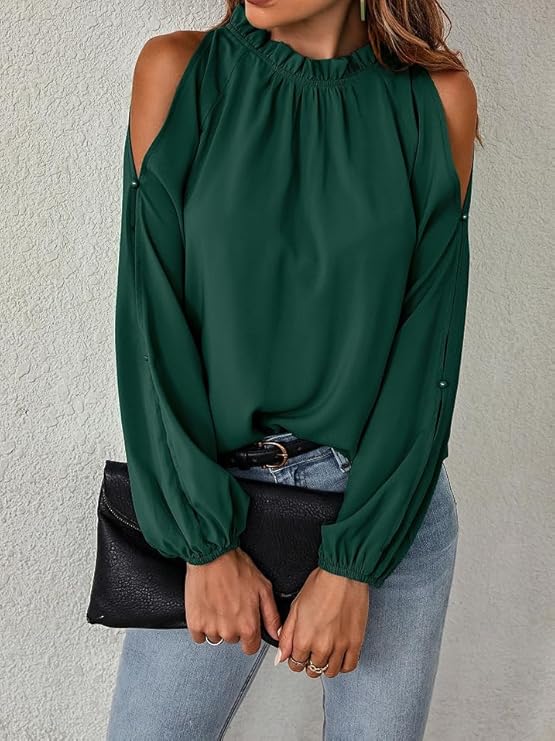 Damen Bluse mit kühlen Schulterdetails und elastischen Ärmeln Sovae
