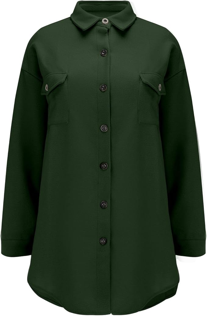 Damen gemütliche Oversize-Hemdjacke mit praktischen Taschen Sovae