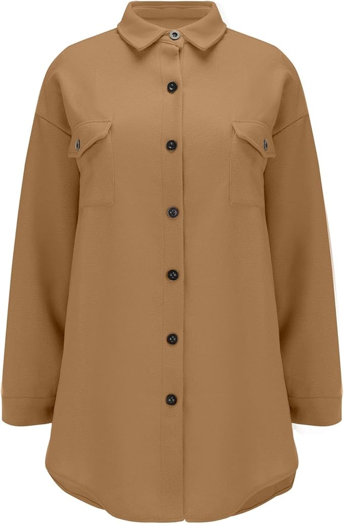 Damen gemütliche Oversize-Hemdjacke mit praktischen Taschen Sovae