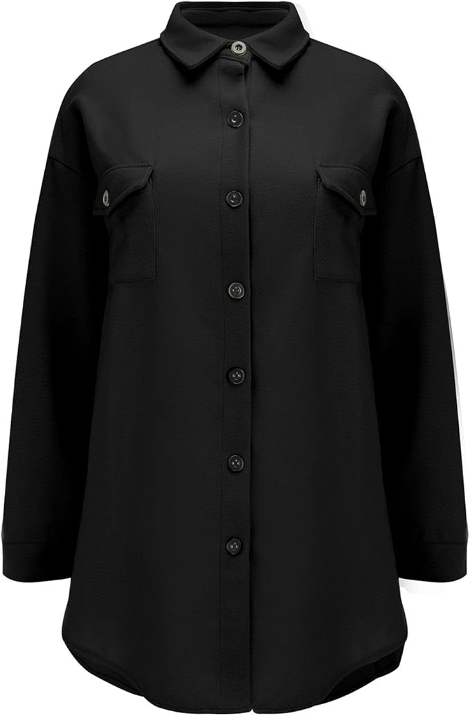 Damen gemütliche Oversize-Hemdjacke mit praktischen Taschen Sovae