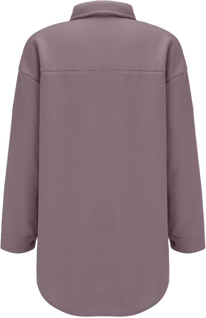 Damen gemütliche Oversize-Hemdjacke mit praktischen Taschen Sovae