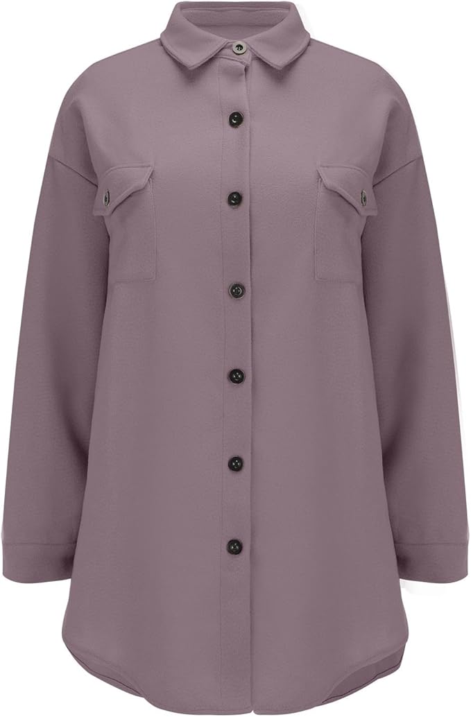 Damen gemütliche Oversize-Hemdjacke mit praktischen Taschen Sovae