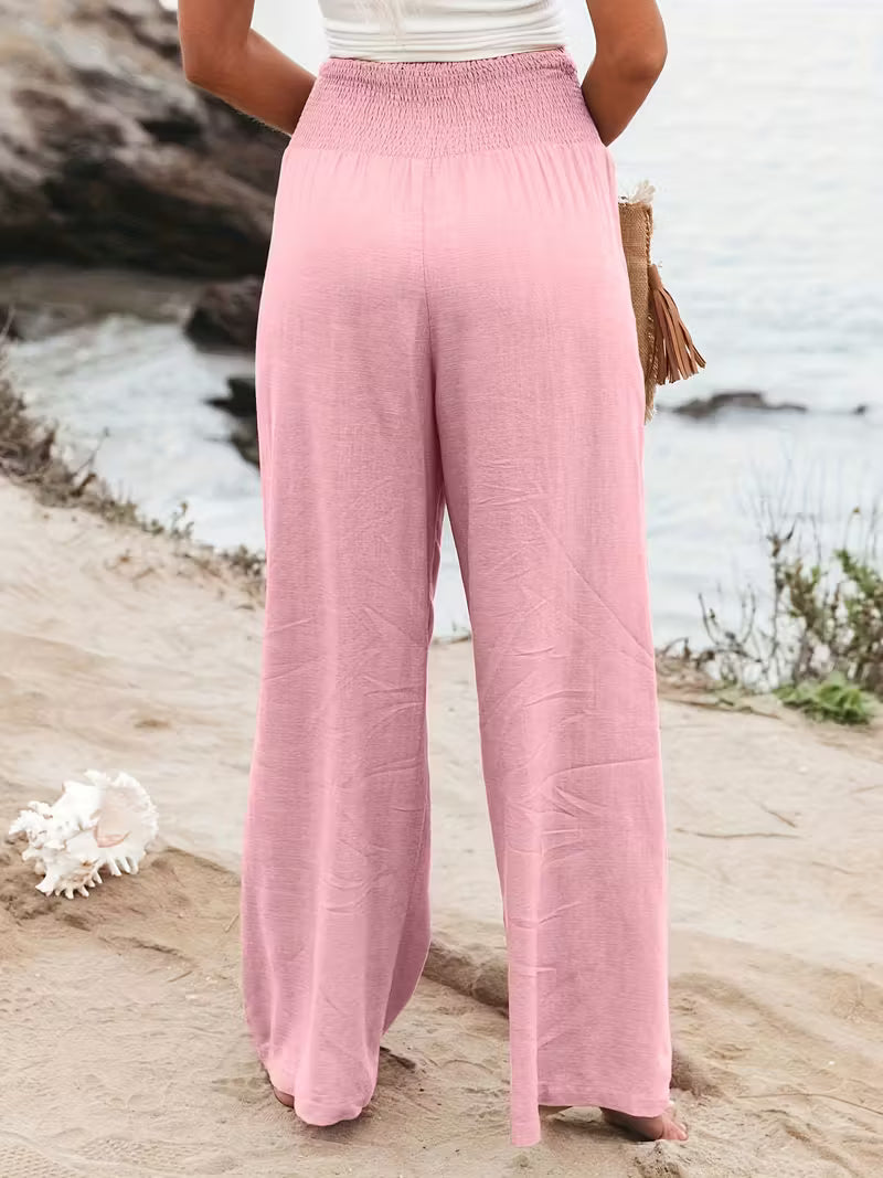 Damen Weit geschnittene Sommerhose mit elastischem Bund und luftiger Passform Sovae