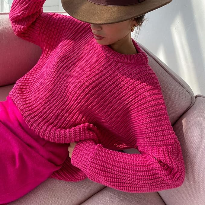 Damen lässiger Strickpullover mit strukturierter Mascheninterpretation und weitem Schnitt Sovae