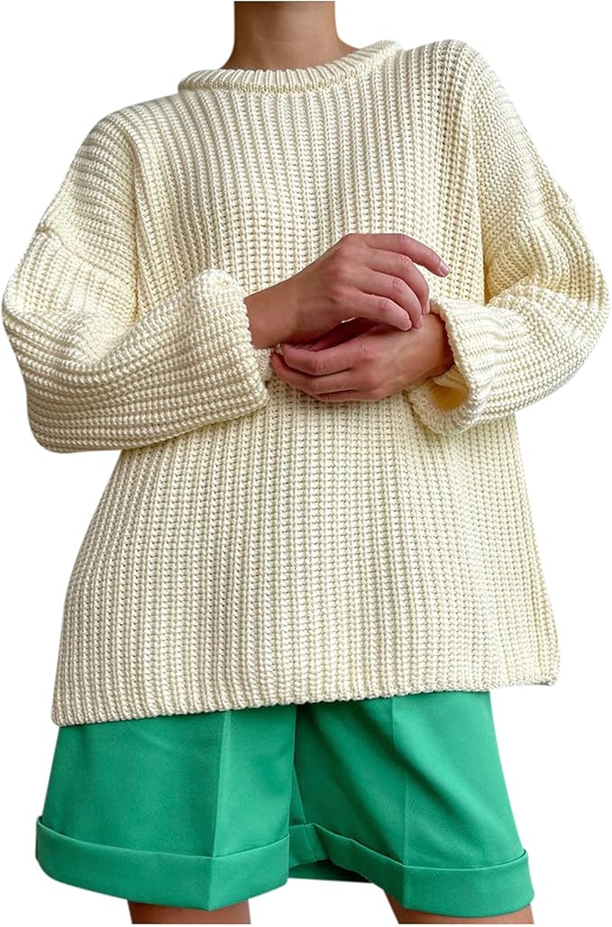Damen lässiger Strickpullover mit strukturierter Mascheninterpretation und weitem Schnitt Sovae