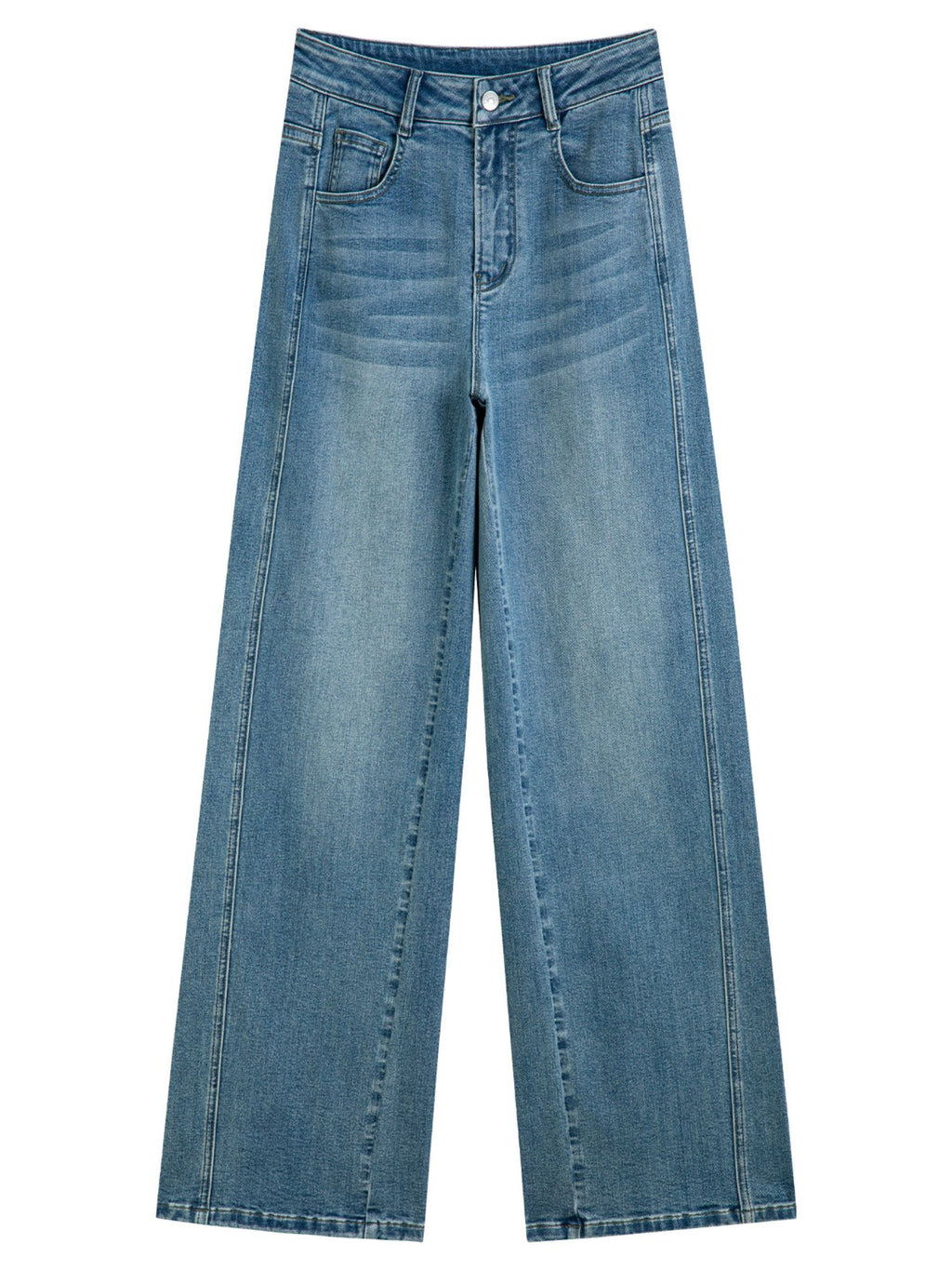 Produktbild: Weit geschnittene Jeans mit mittelhohem Bund auf weißem Hintergrund