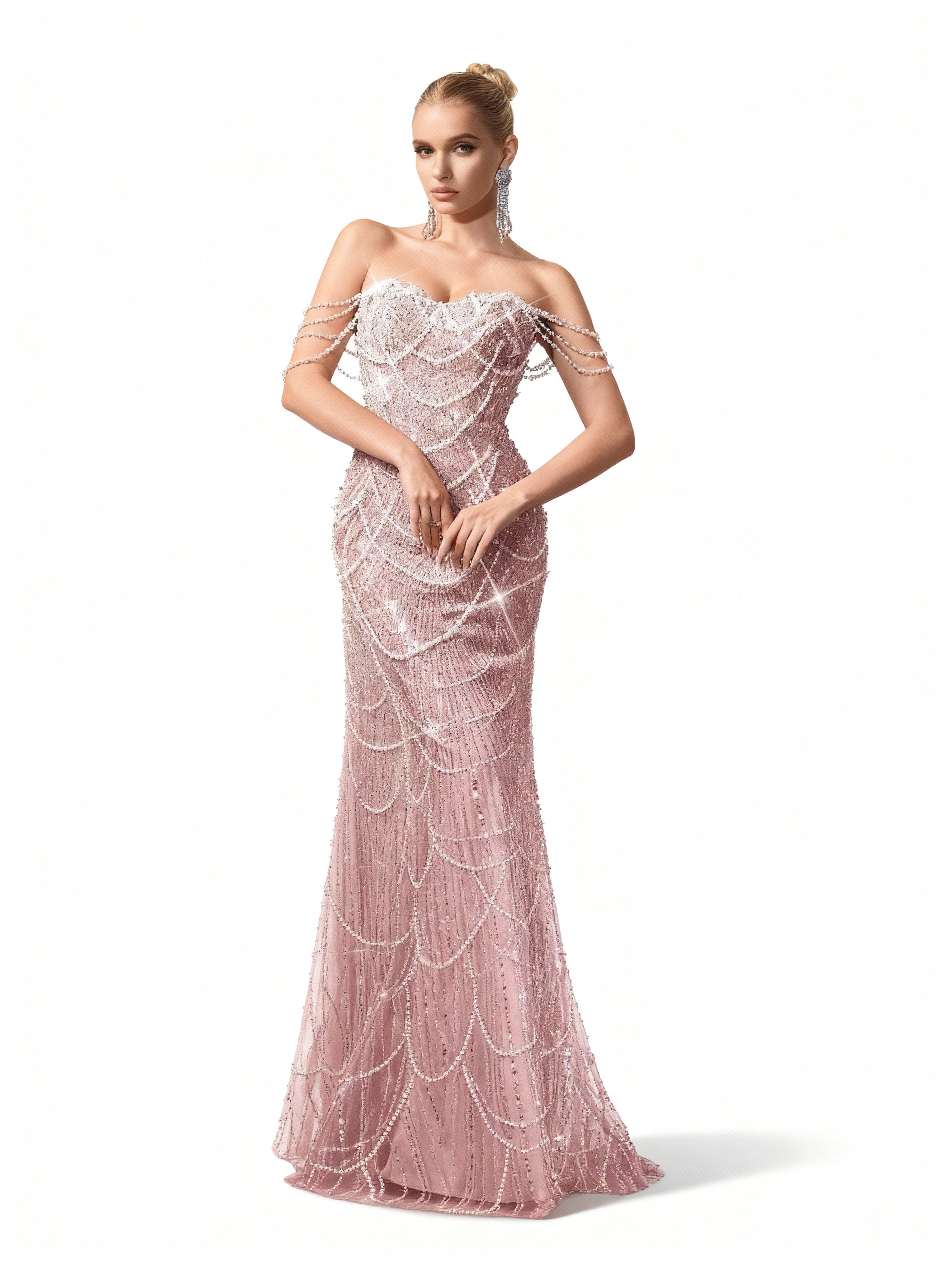 Sovae | Perlenverziertes Kleid mit Einer Schulter in Bodenlänge