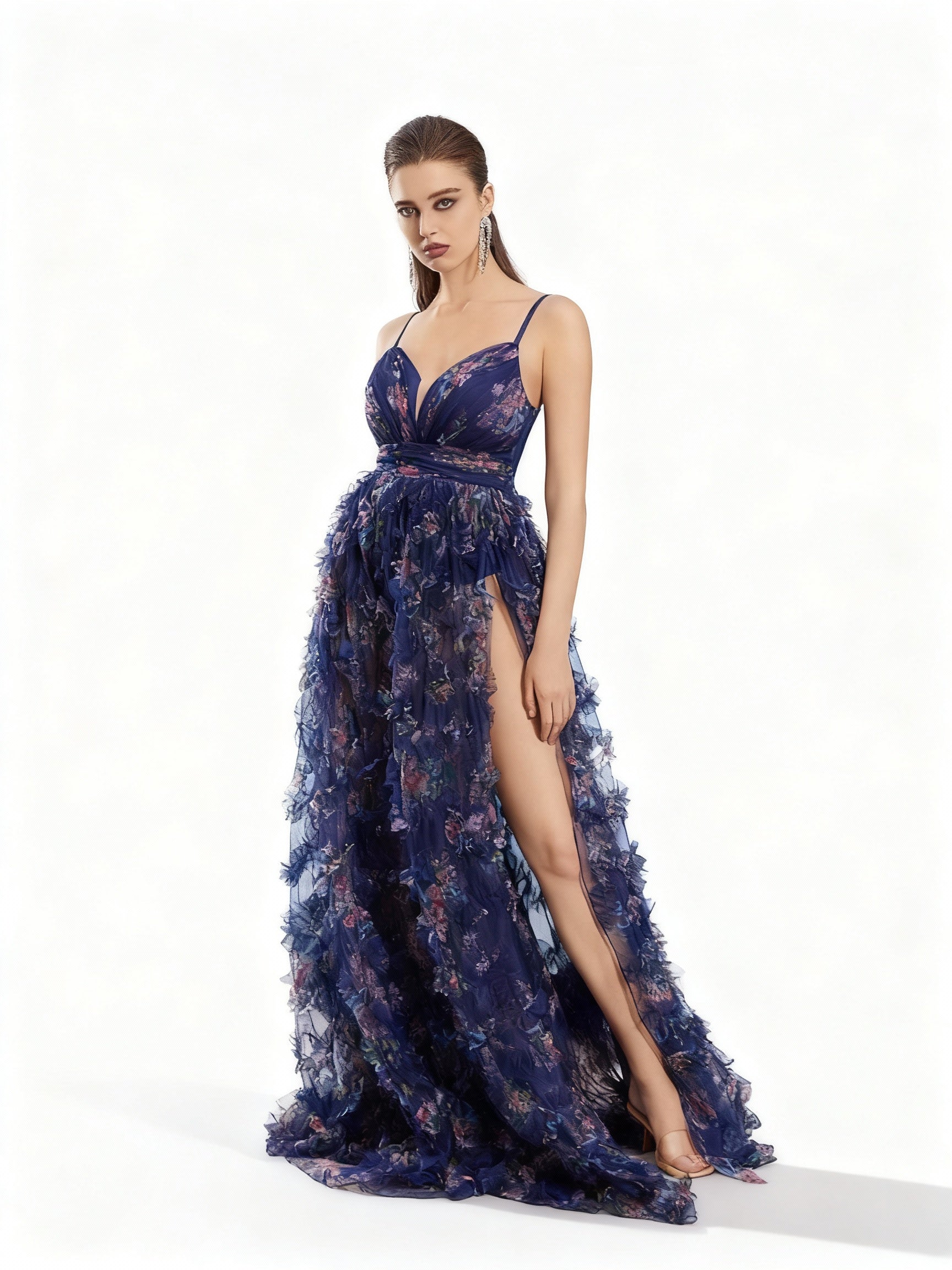 Sovae | Langkleid mit Blumenmuster und Mesh-Schlitz