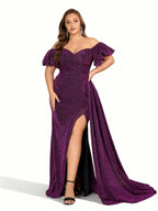 Sovae | Schulterfreies Langkleid mit Schlitz in Großen Größen