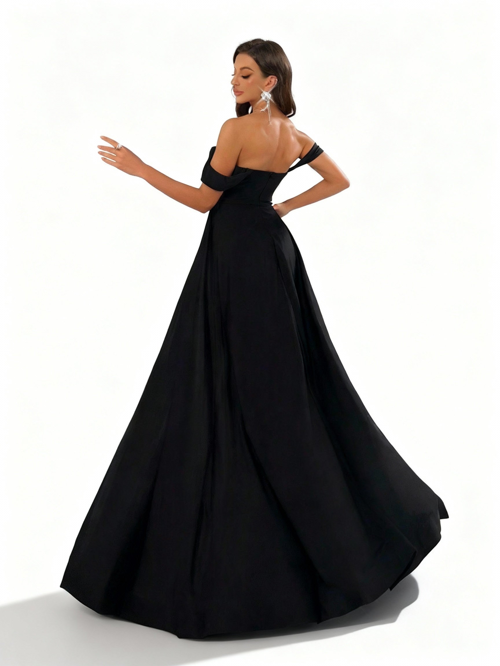 Sovae | Schwarzes One-Shoulder Abendkleid mit Seitenschlitz