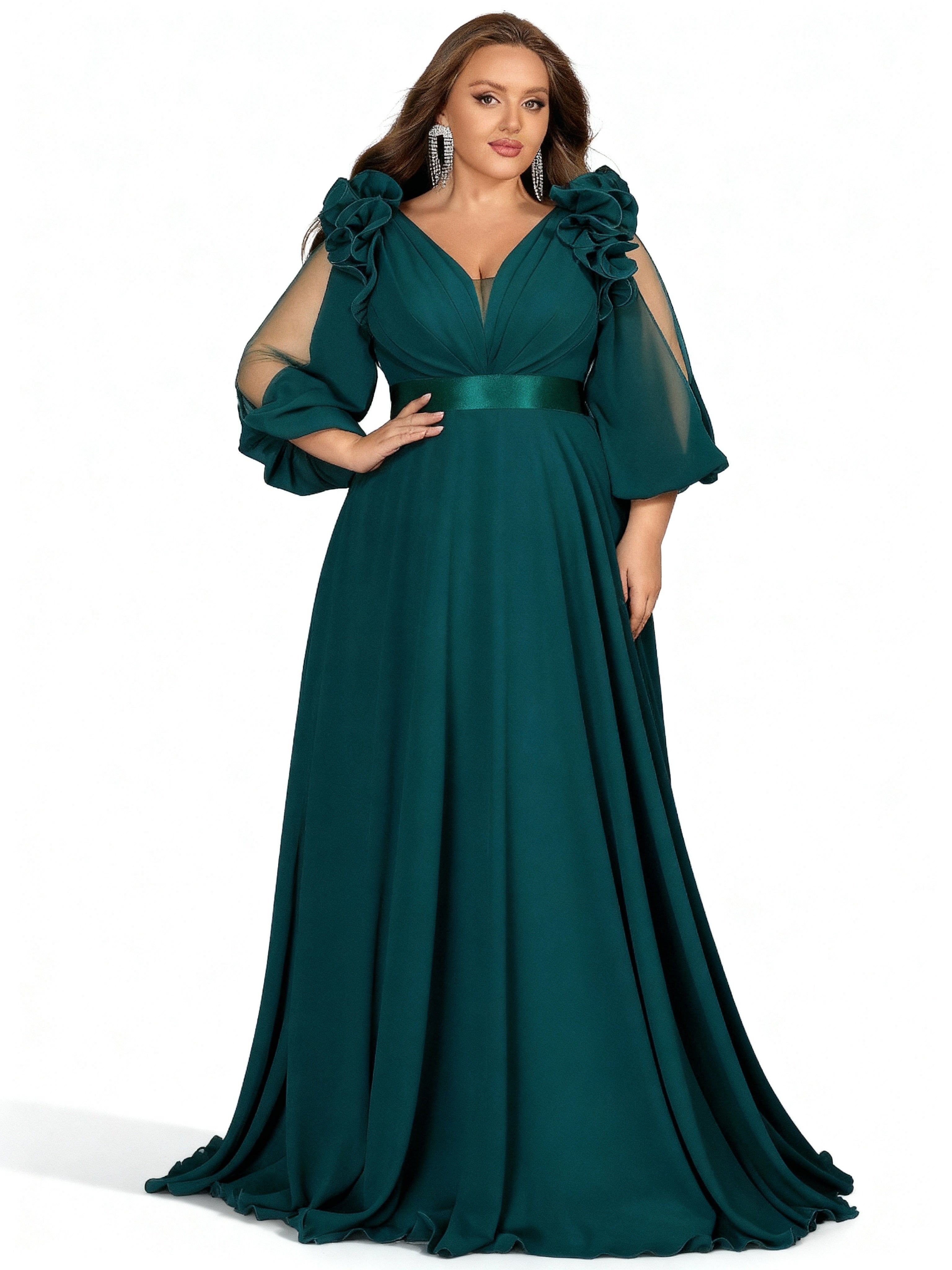 Sovae | Elegantes Chiffon-Maxikleid mit V-Ausschnitt