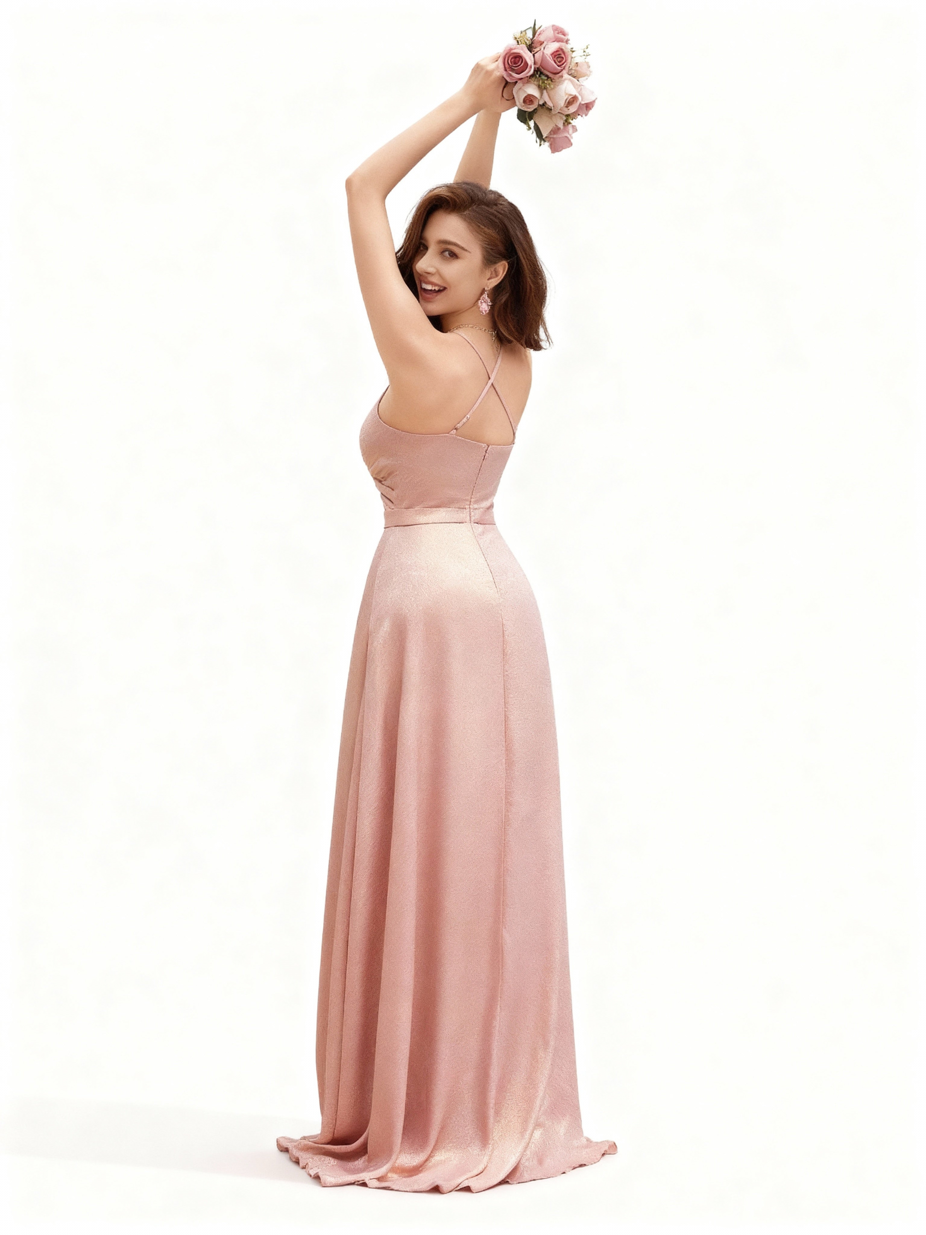 Sovae | Elegantes Brautjungfernkleid mit Spaghettiträgern, offenem Rücken und Beinschlitz